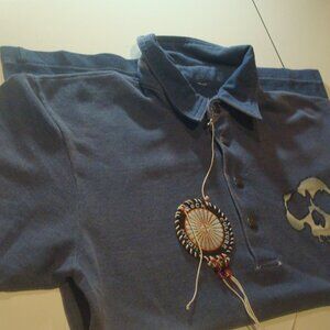 NWT SZ L INDIAN ROCK CULTURE SLATE BLUE POLO SHORT SLEEVE 2000'S